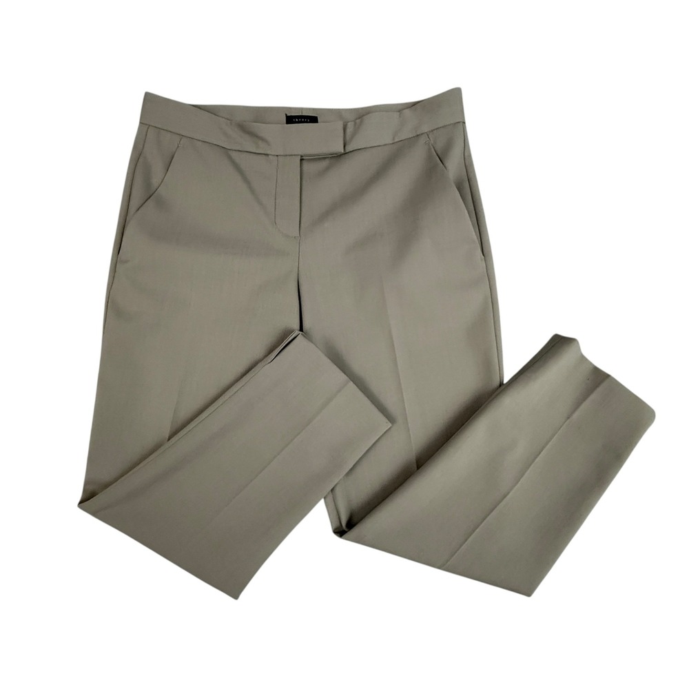 Theory Pants Women's 6 Ibbey‎ C Chateau Virgin Wool Blend Stretch Beige Cropped